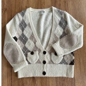 Banana Republic Argyle Merino Wool & Angora Blend Cardigan Sweater Size XS